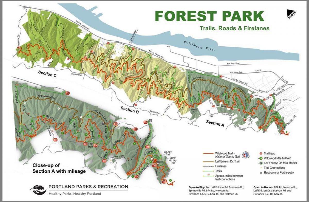 карта Горски Парк Портланд, Орегон