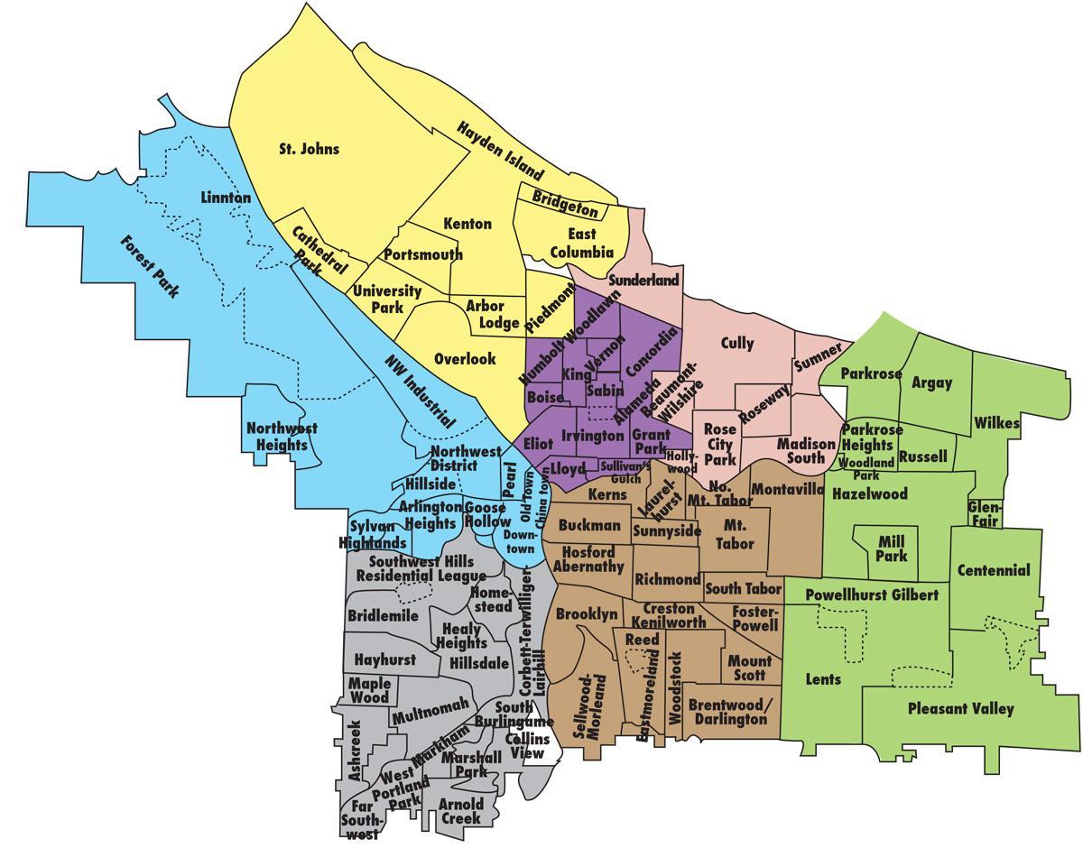 карта на Портланд райони