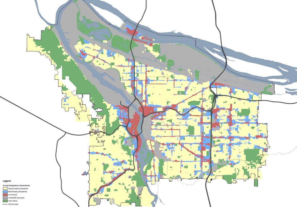 Портланд, Орегон, карта на зонирането
