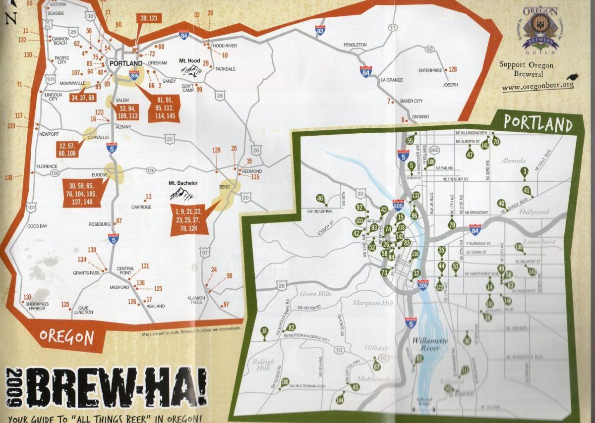 карта пивоварни в Портланд щата Орегон 