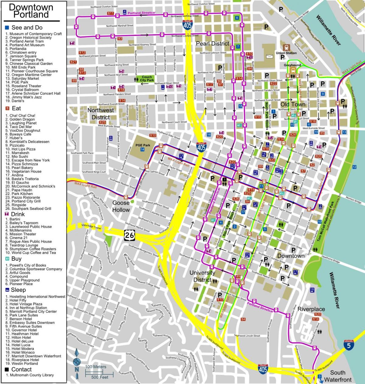 карта на центъра на града Портланд